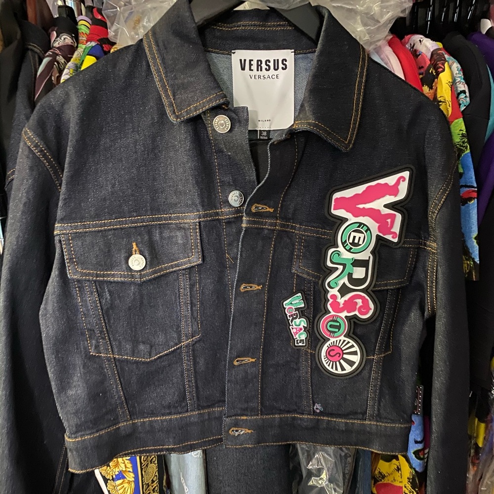 Versus Versace Crop Denim Jacket w/ Appliqué 38/4